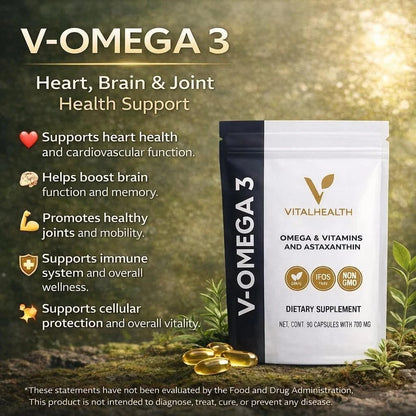 V-OMEGA 3 Vitamins 90 Capsules Vital Health Heart Brain Eye Free Shipping